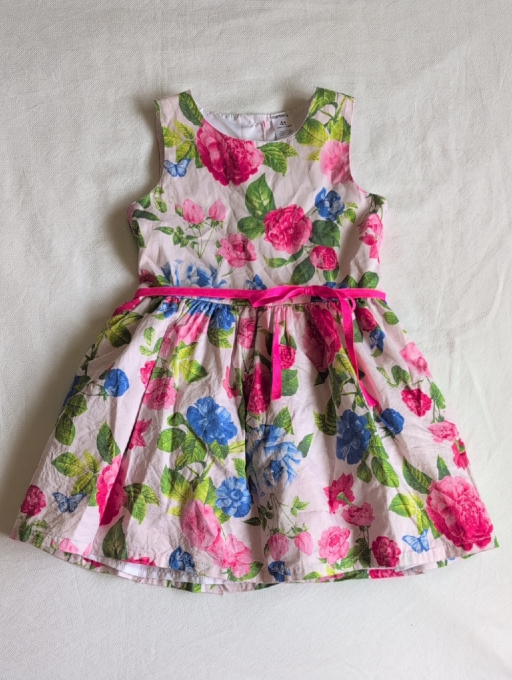 carter's butterfly floral party dress with waist tie & tulle 4T toddler girls